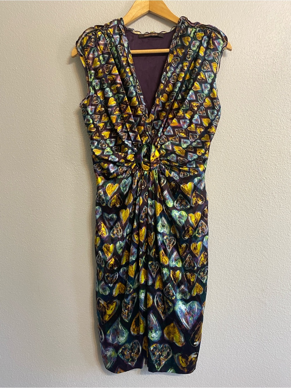 Roberto Cavalli Sleeveless Y2K silk heart print dress